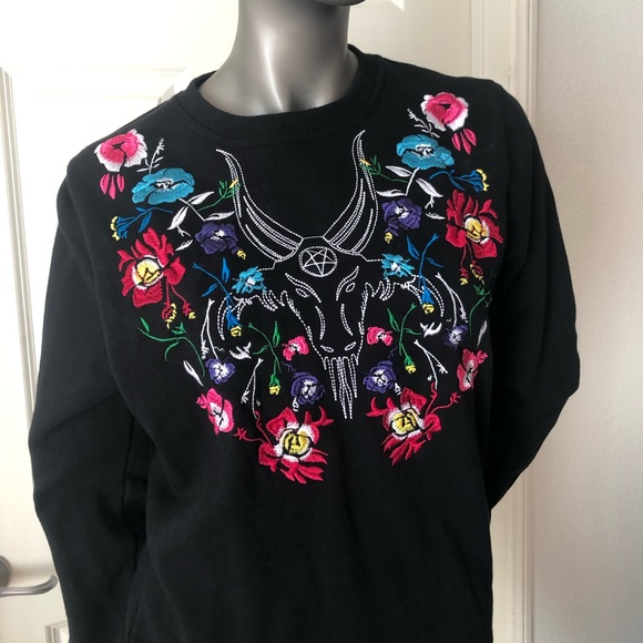 Black Scale Tops - Black Scale Baphomet Sweatshirt With Embroidery